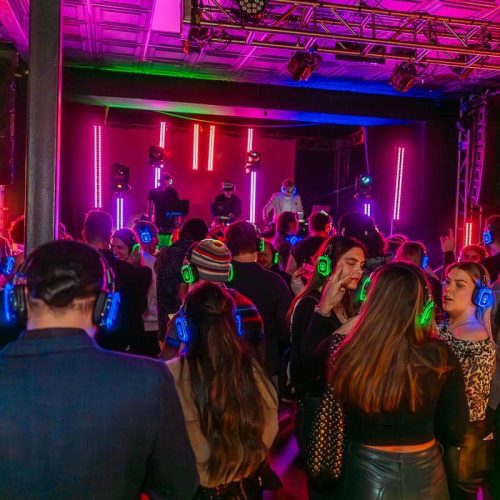 Attendees of Silent Disco at Premiere Park City during Sundance